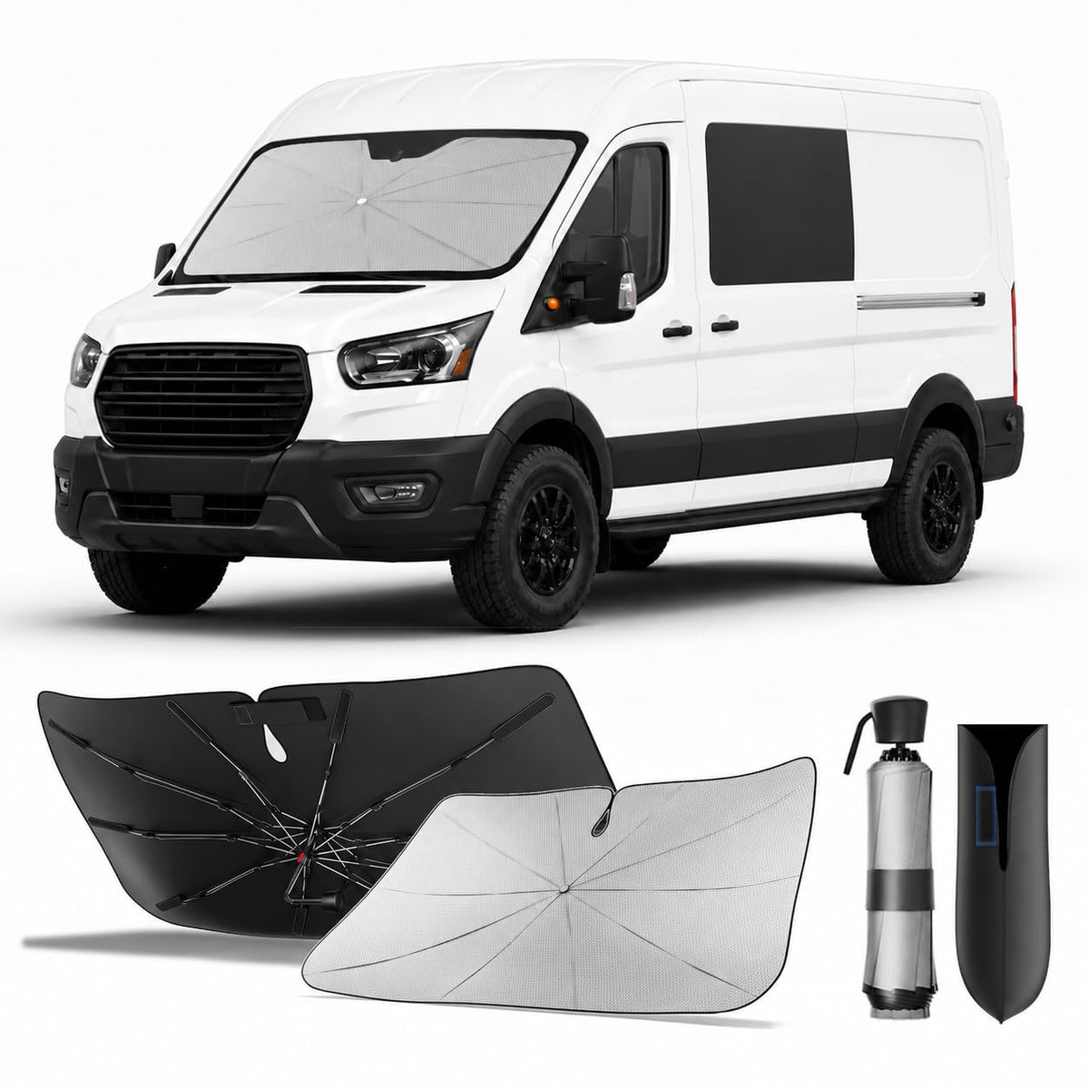 for Chevrolet Tahoe & Traverse 2010-2026 | Zanch Windshield Sun Shade Umbrella [99% UV Protection, Up to 75℉ Cooler] Snug Fit, Scratch-Free, Built to Last, Foldable Front Sunshade Umbrella
