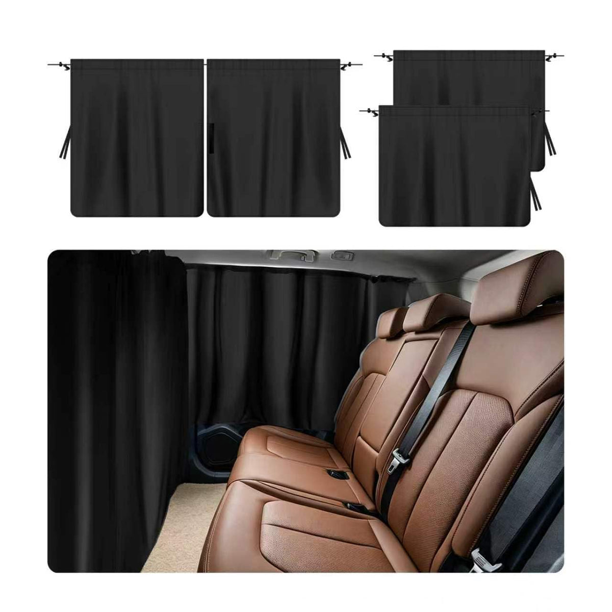 3PCS Car Privacy Curtains Kit,Rear Window Car Curtains & Divider Curtain
