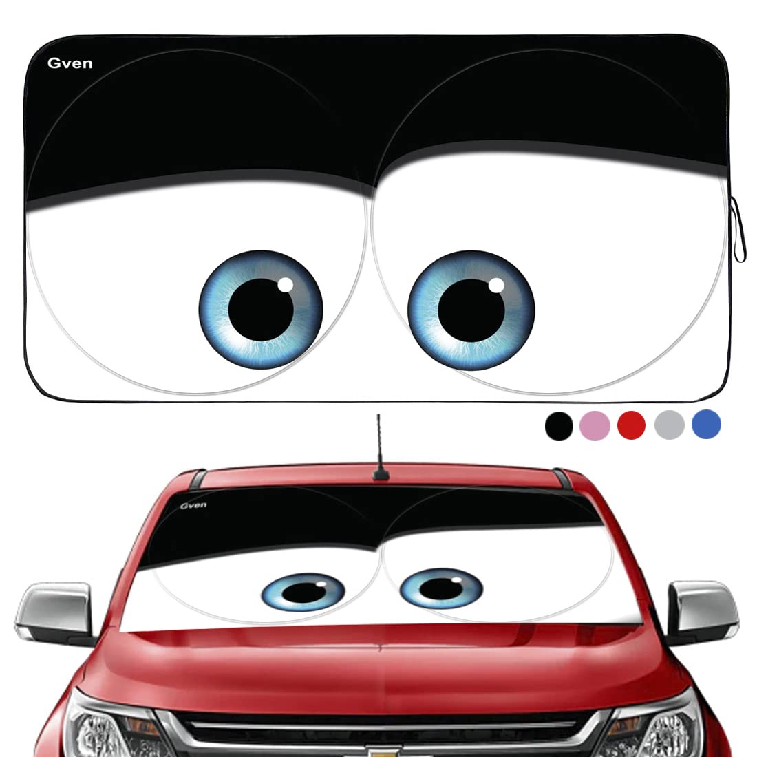 GVEN Windshield Sun Shades Car Sun Shade Protector Blocks UV Rays for Full-Size Sedan & SUV, Mid-Size SUV, Sports Cars, Wagon and Mid-Size Pickup Truck Car Accessories (Black, L)