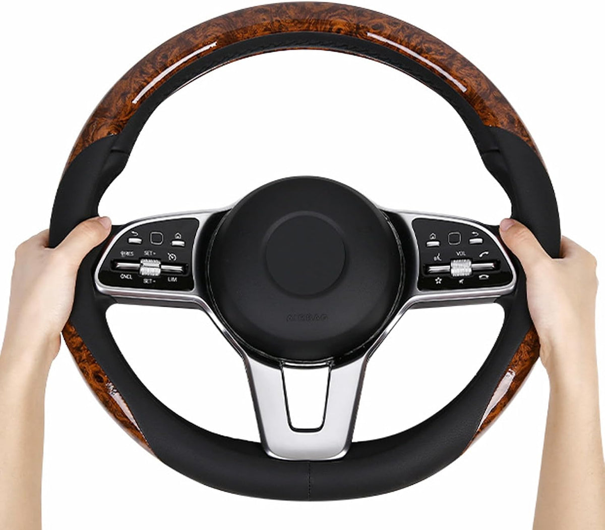 KAFEEK Wood Grain Steering Wheel Cover, 14 1/2-15 Inch, Brown