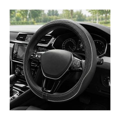 Car Steering Wheel Cover, 15 Inch Anti-Slip Breathable Leather Auto Steering Wheel Protector, Full Surround Soft Steering Wheel Cover for Men Women, Car Interior Accessories (Black & Purple)