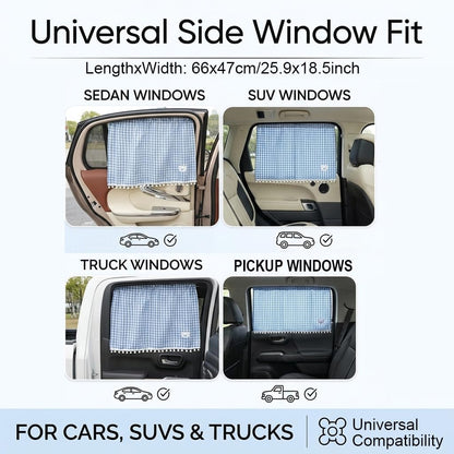 Plaid Car Side Window Curtain Sun Shade of 2,Blue