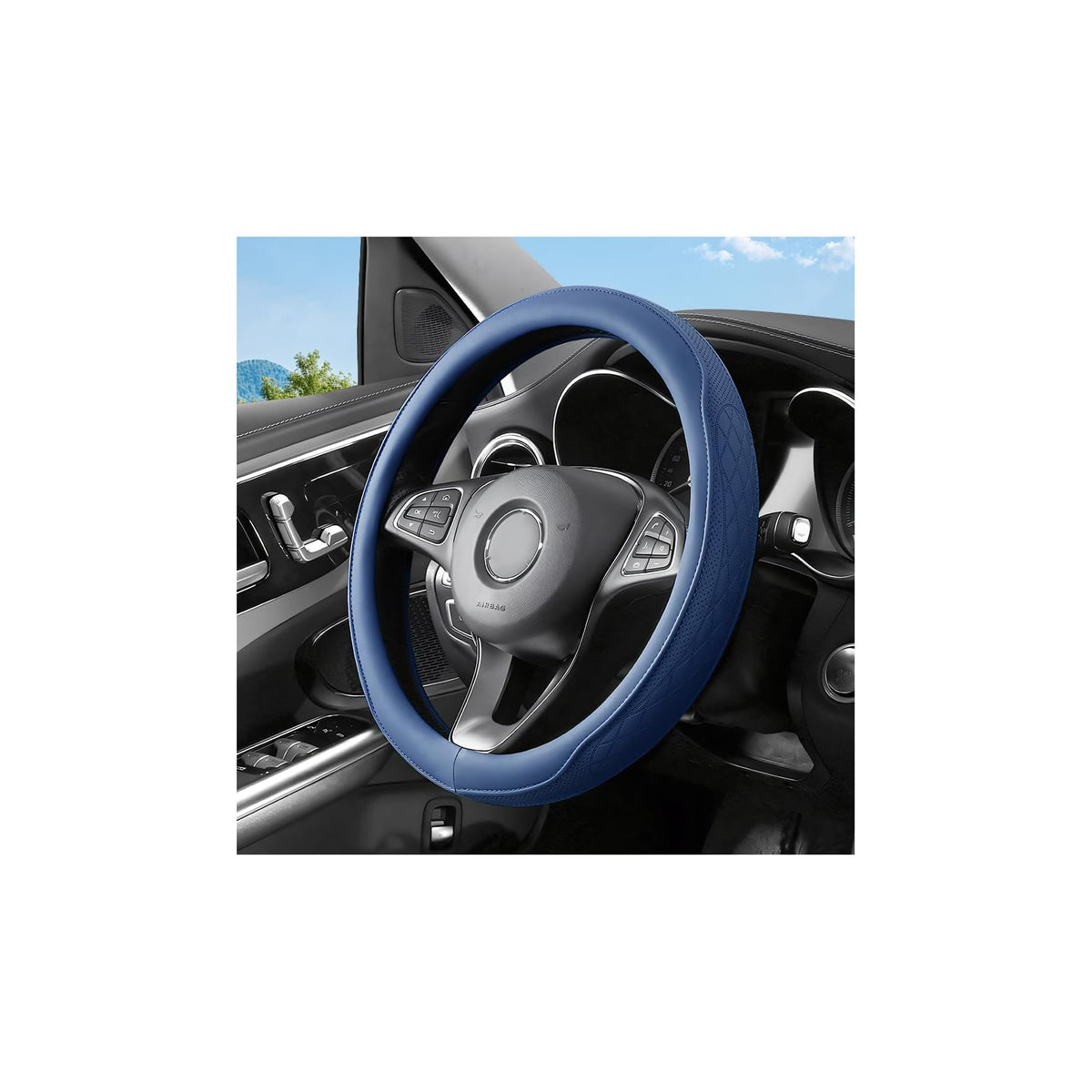 Zpana 14.5-15" Car Steering Wheel Cover, Breathable Soft Leather, White