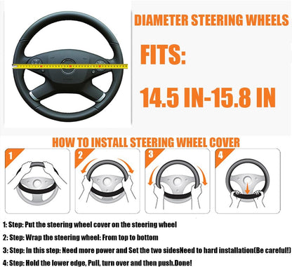 BESULEN 15 Inch Steering Wheel Cover Soft Leather Protector Black/Coffee
