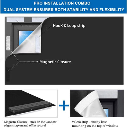 100% Blackout Blind Magnetic Window Cover,Cuttable Black Out Curtain 118x57
