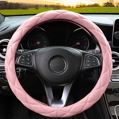 YHONGJT Soft Microfiber Leather Steering Wheel Cover, Universal 15 Inch for Women Girls, Fit Vehicles, Sedans, SUVs, Vans, Trucks - Light Pink