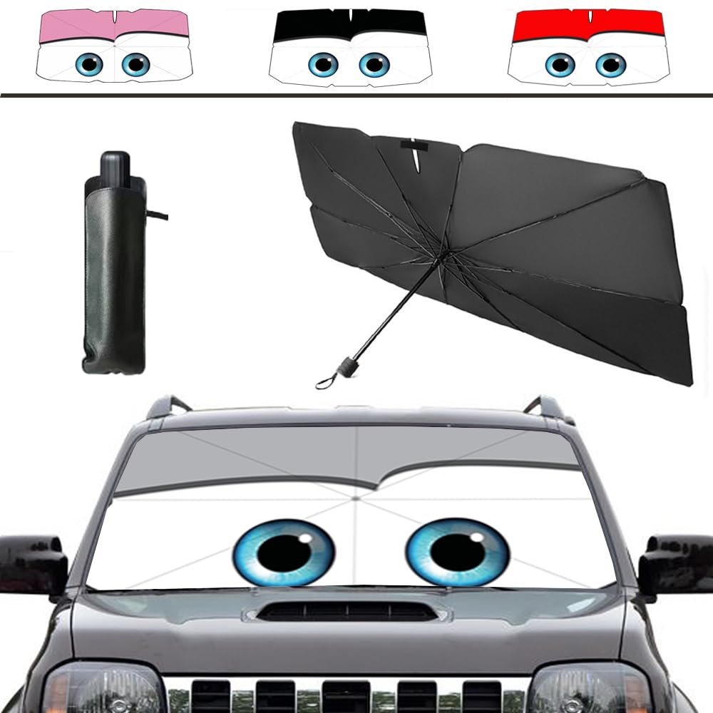 Windshield Sun Shade 2025 Car Accessories 100% Blackout Car Front Windsow Shades Umbrella Automotive Sun Visor Block Heat Insulation Protection (Black Eyes)