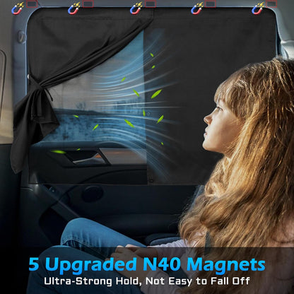 Car Window Shades, 2 Packs Magnetic car Sun Shade for Baby, Double Layers Magnetic Design for Full Covers/Half Shade Options, Window Curtains for Heat/UV Protection Sun Block Covers
