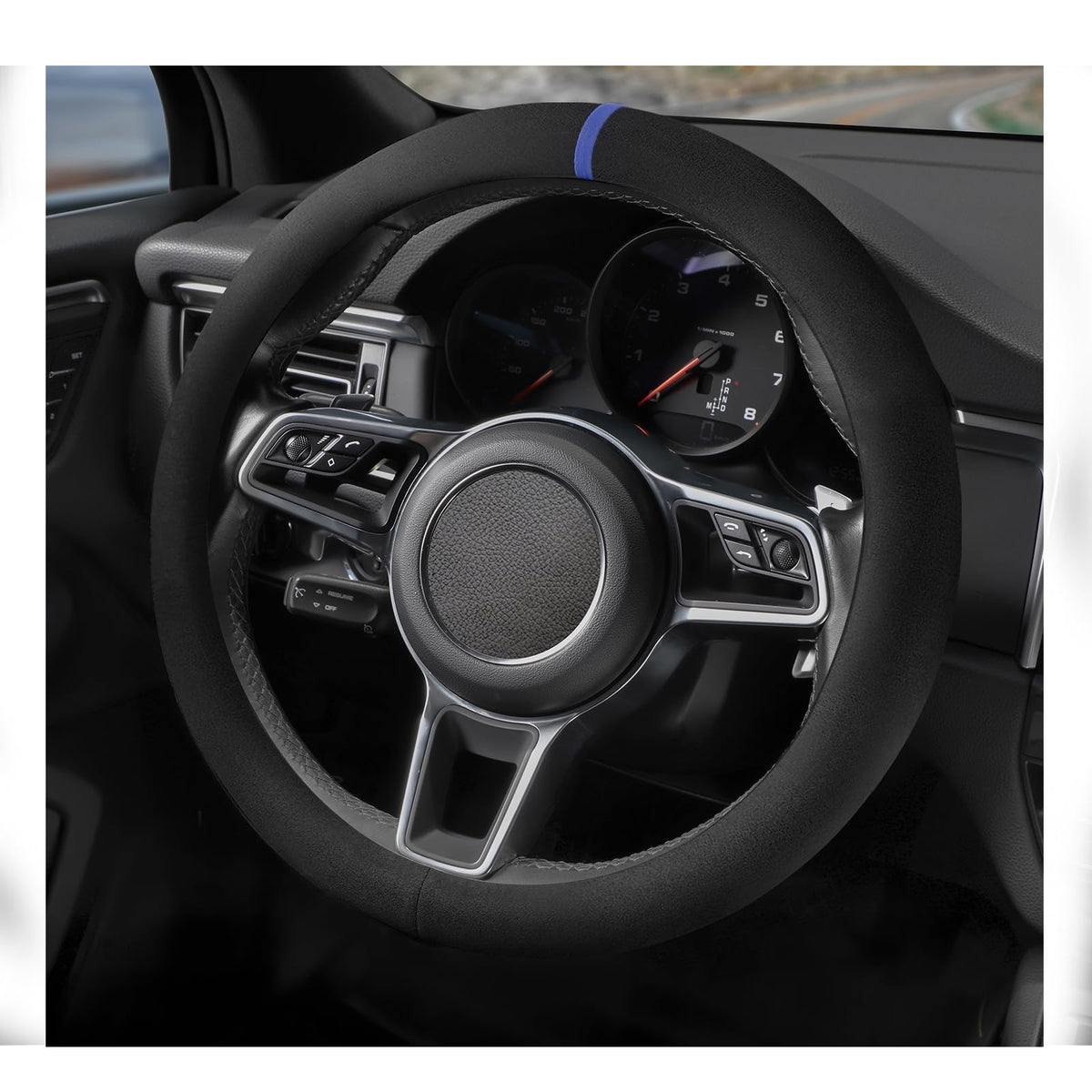 Suede Steering Wheel Cover with Upgraded Silicone Inner Ring, Anti Heat, Breathable, Anti-Slip, Leather Universal 14.5 to 15 inch Steering Wheel Cover (Black and Red, Solid)