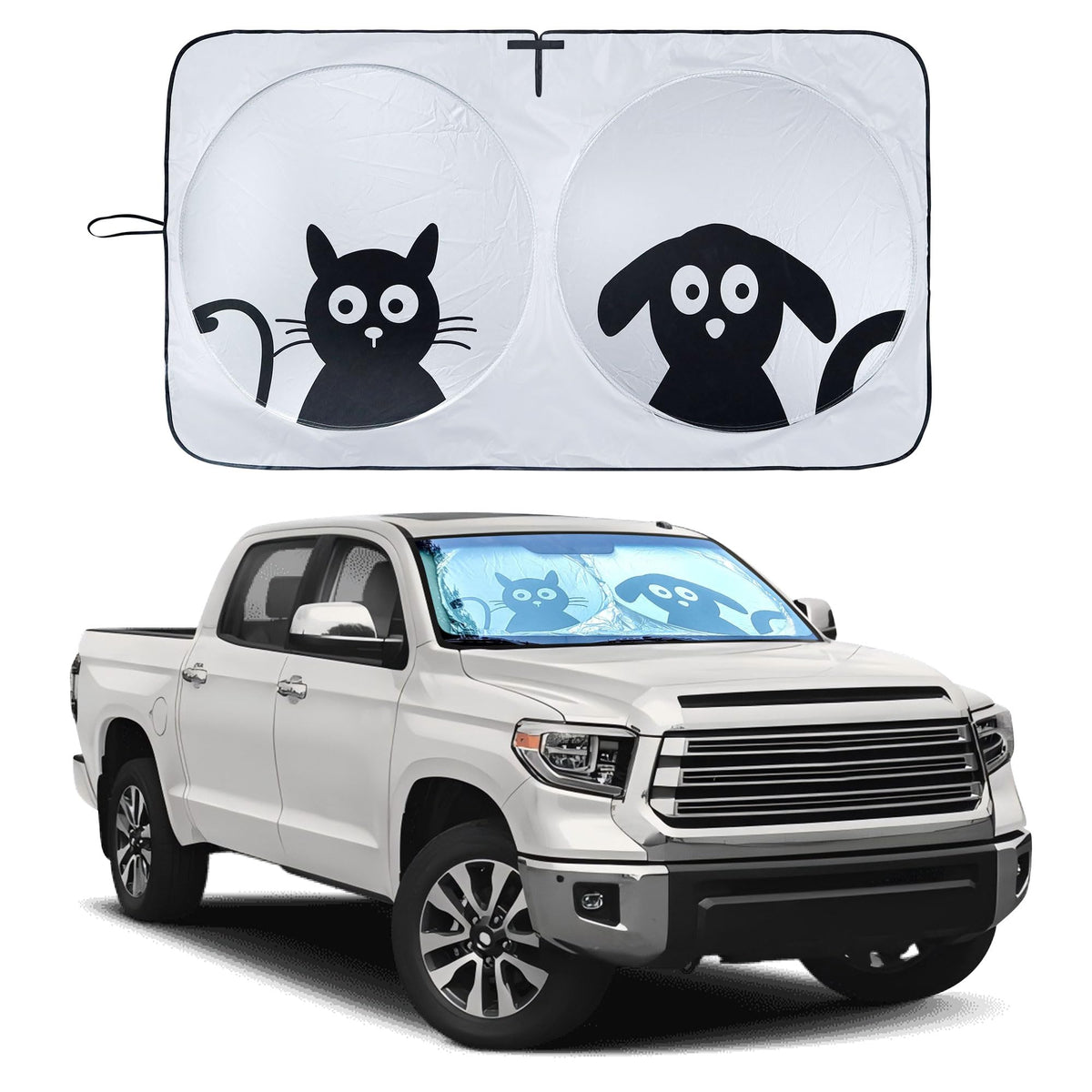 Car Windshield Sunshade, Cute Dog & Cat Front Windshield Sun Shade - Medium