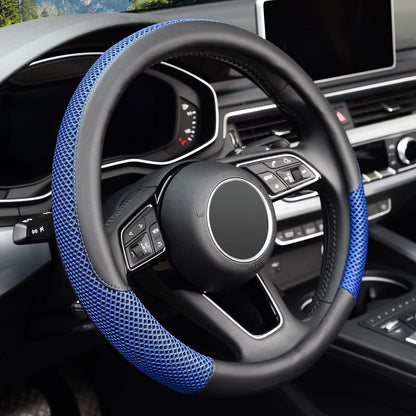 KAFEEK Steering Wheel Cover, Cooling Ice Silk Leather, 15 Inch, Blue