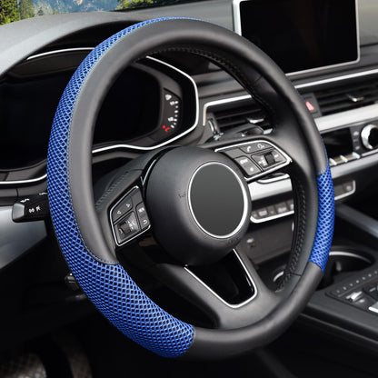 KAFEEK Steering Wheel Cover, Cooling Ice Silk Leather, 15 Inch, Blue