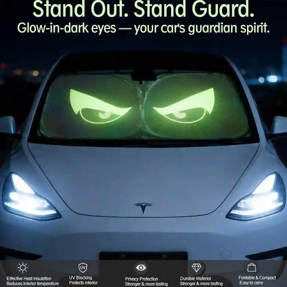 Night Glow Eyes Car Windshield Shade, 230T Holographic Foil, Adjustable Size