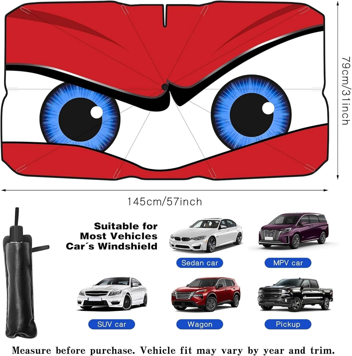Car Windshield Sun Shade Umbrella, Univeral Fit Mid-Large Sedan & SUV