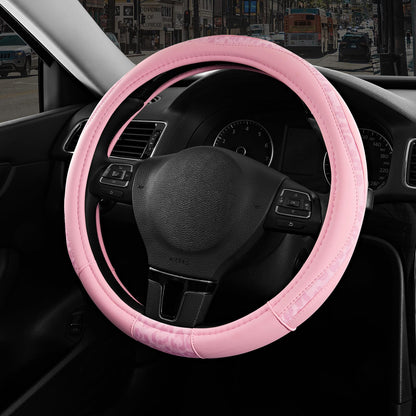 Road Comforts Steering Wheel Cover - Flat Bottom Wheel Cover Made with PVC Leather and Leopard Fabric - Universal Fit for 15-Inch D-Shaped Automotive Steering Wheels (Black Color)