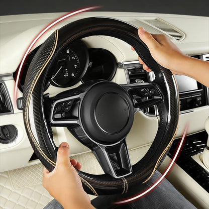 Car Steering Wheel Cover, 14.5-15 Inch Carbon Fiber, Beige
