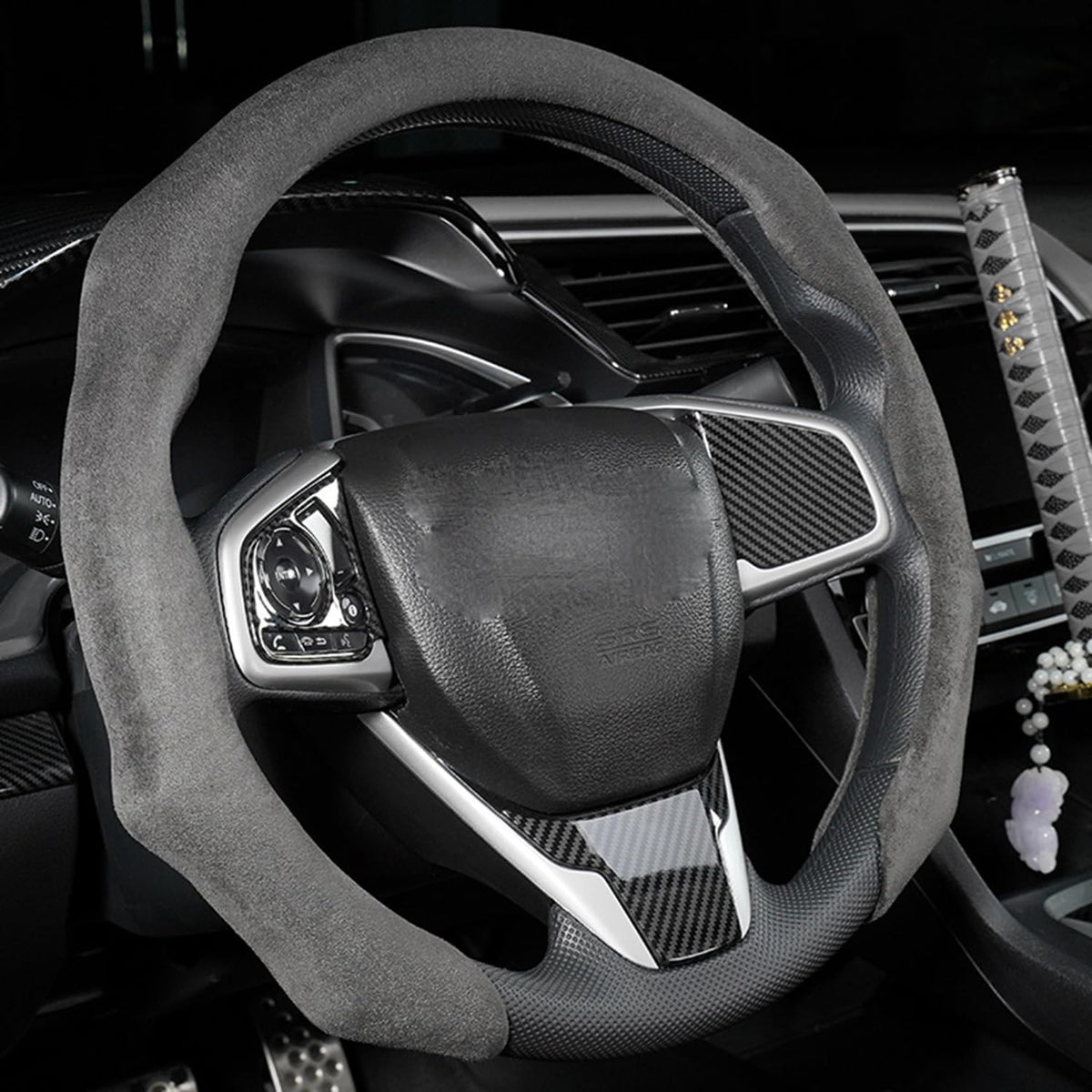 Quick Install Sporty Black Perforated Nappa Leather Steering Wheel Cover for All 14½ to 15 inches Car Sedan Coupe SUV Pickup 14.5 to 15