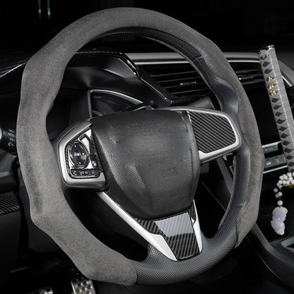 Quick Install Sporty Black Perforated Nappa Leather Steering Wheel Cover for All 14½ to 15 inches Car Sedan Coupe SUV Pickup 14.5 to 15