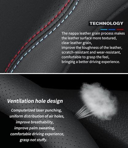 Custom-Fit for Mazda Steering Wheel Cover, Premium Leather Car Steering Wheel Cover with Logo, Non-Slip, Breathable (B-Style,for Mazda)