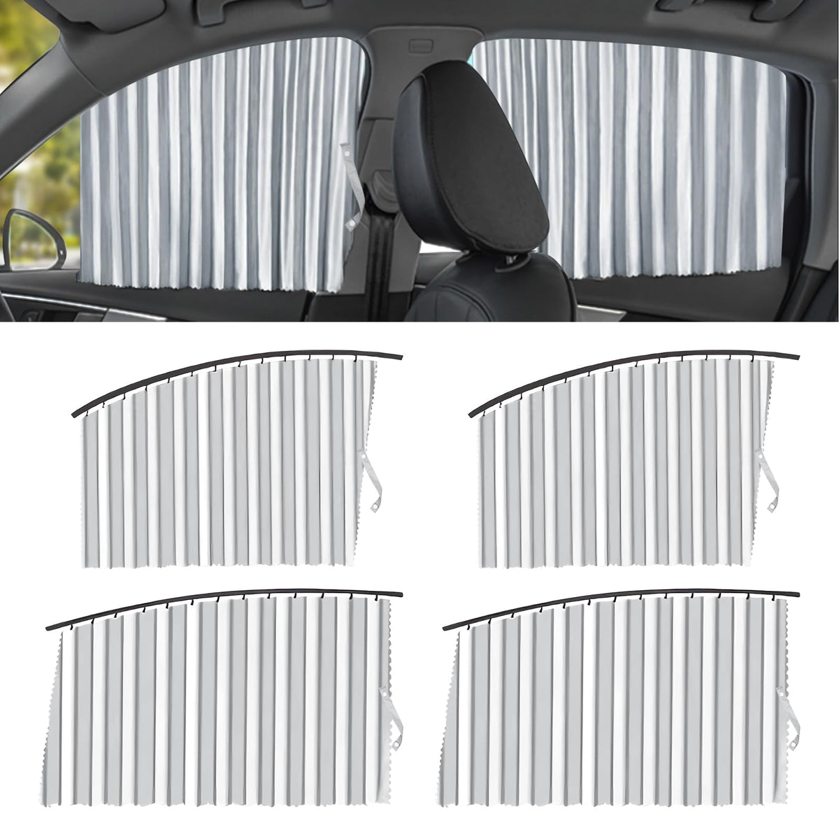 Upgrade 4 Pack Slide Rail Car Window Sun Shades for Side Window Magnetic Car Curtains for Privacy Car Window Covers Blackout Blinds to a Classy Ride for Camping Sleeping (with Straps - Black)