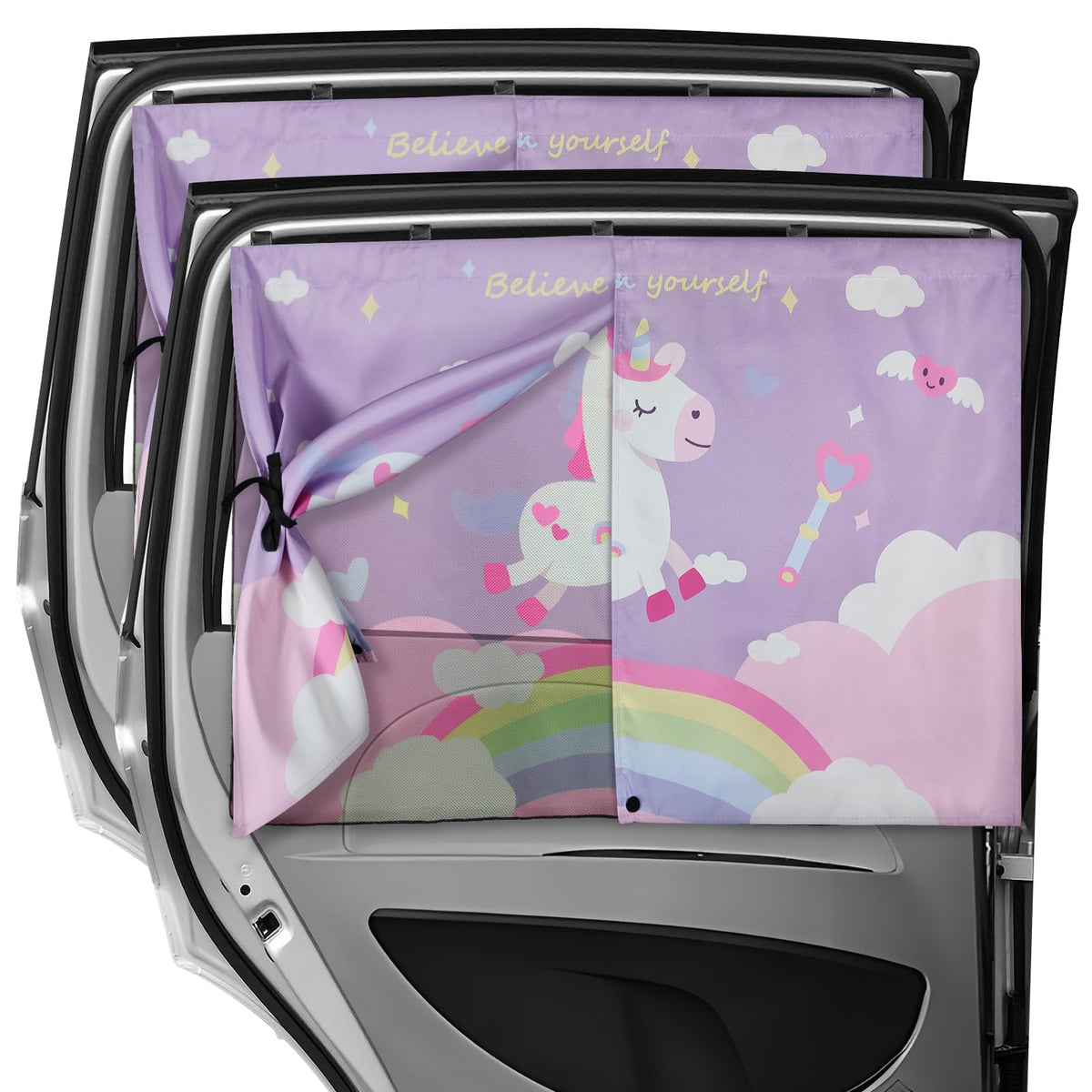 Car Window Shades, 2 PCS Magnetic Double Layer Auto Sun Shade for Side Windows Privacy Full Covers/Half Shade Options Back Car Window Curtains for Baby Protection
