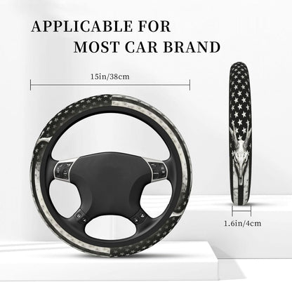 Black White American Flag Steering Wheel Cover - Retro USA Flag Steering Wheel Protector Neoprene 15Inch Car Accessories 2 Pcs Car Coasters for Women Men