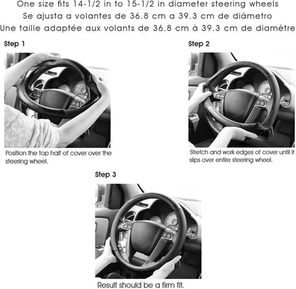 Premium Leather Steering Wheel Cover with Air Holes – Non-Slip Rubber Grip, Universal Fit for Cars (Black)