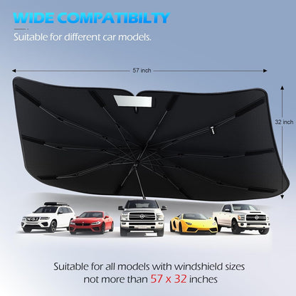 [2026 Upgrade] FLORICH Windshield Sunshade Umbrella Foldable Car Windshield Sun Shade Cover, Car Sun Shade Umbrella Protect Interior from UV Keep Car Cooler Medium 57”x32”