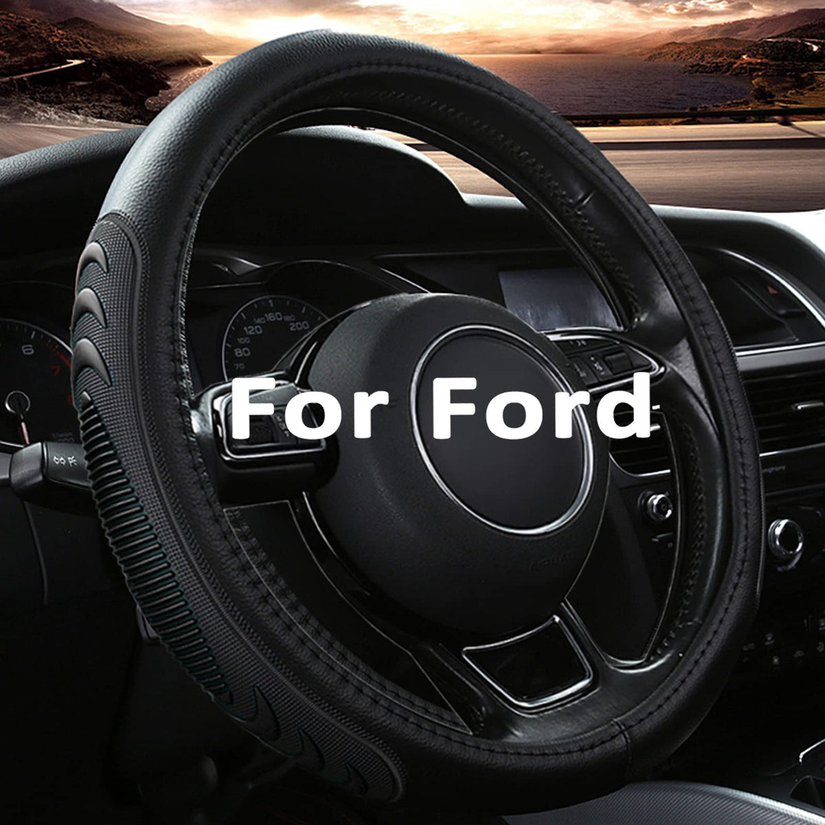 Yangday Leather Steering Wheel Cover for Ford F150 F250 F350, 15.5-16 inches Car Steering Wheel Cover with Anti-Slip Massage Particle (Black)
