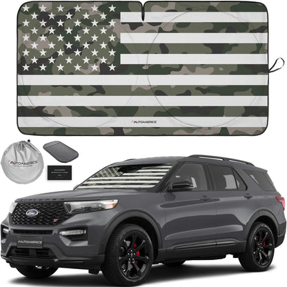 Autoamerics 1-Piece Windshield Sun Shade B&W American Flag USA Patriotic Design - Foldable Car Front Window Sunshade for Most Sedans SUV Truck - Blocks Max UV Rays and Keeps Your Vehicle Cool - Small