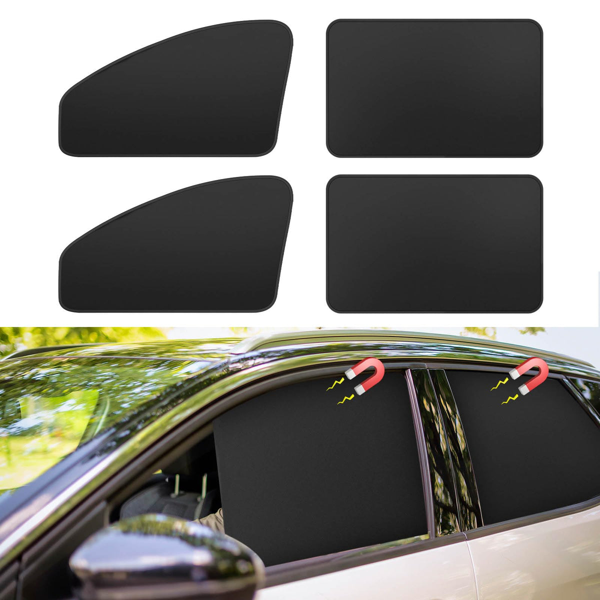Magnetic Car Window Shades - 100% Block Light Window Tint - 4Pcs