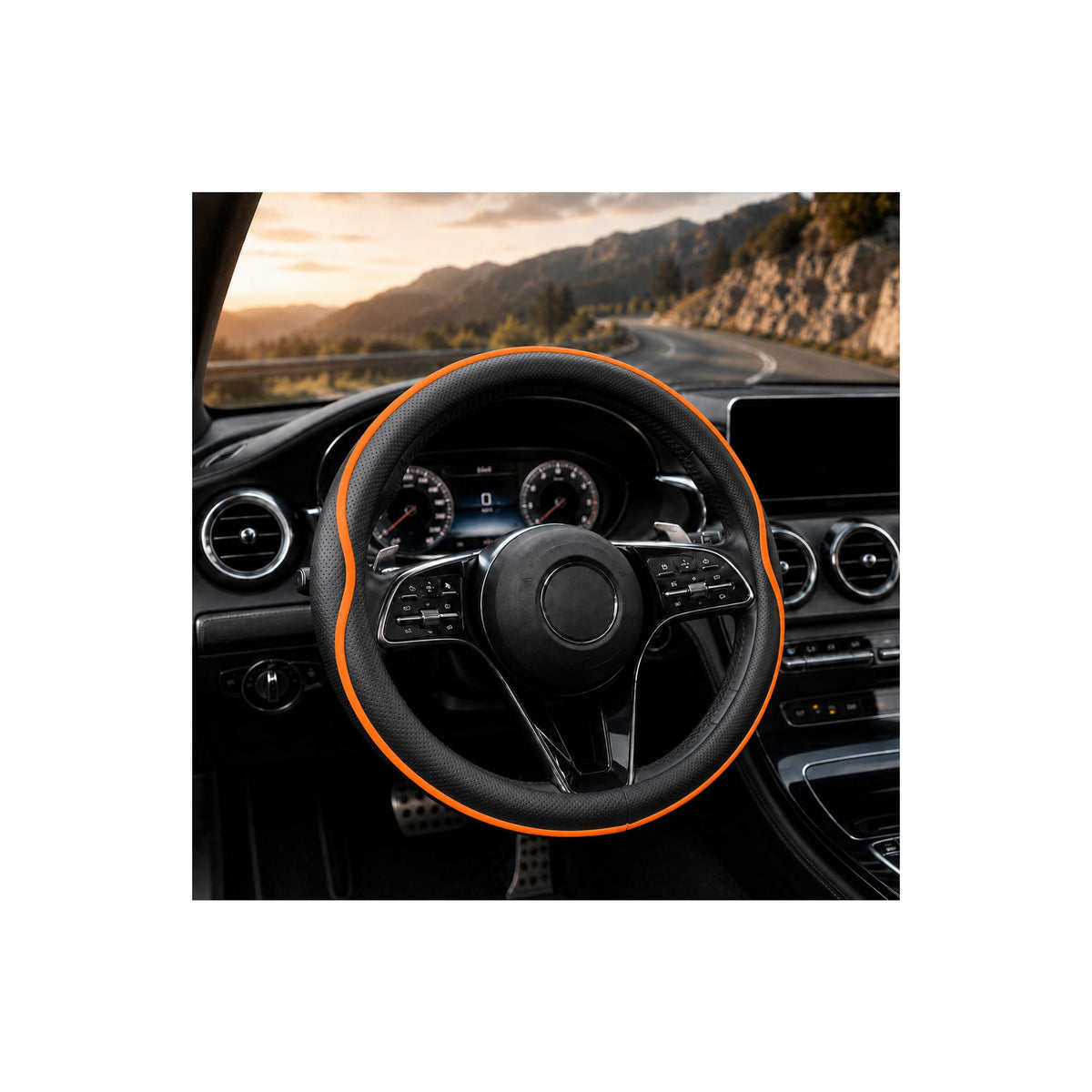 Car Steering Wheel Cover Full Surround - Soft Breathable Anti-Slip Heavyweight Safety Cover, Thick Cushioned Sports Style Universal Fit for Auto Truck SUV (Black)