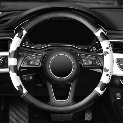Cow Print Steering Wheel Cover,14.5-15",Microfiber Leather,Anti-Slip,Women