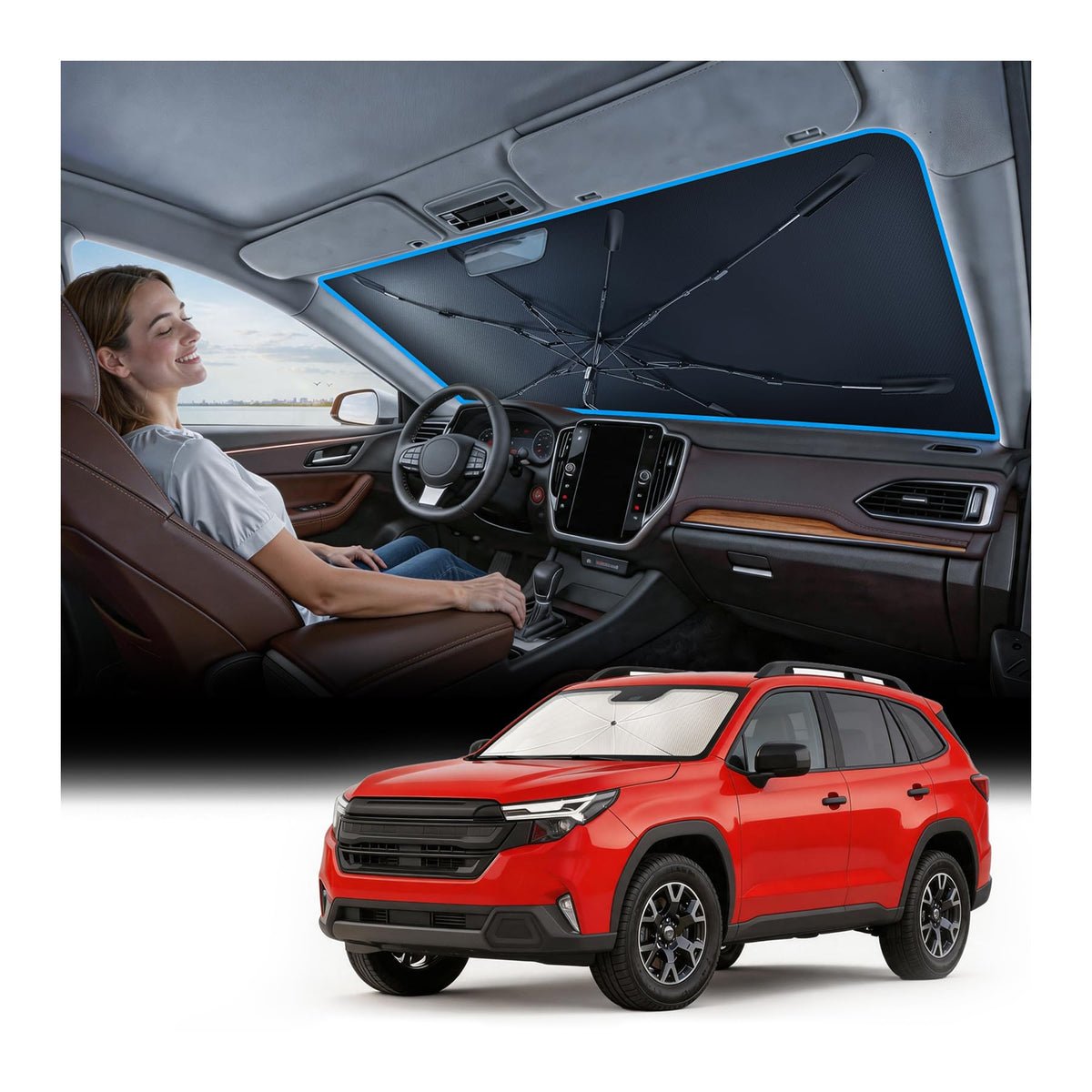 Nmoiss 2026 Windshield Sun Shade Umbrella [Vinyl Coating Heat Shield]