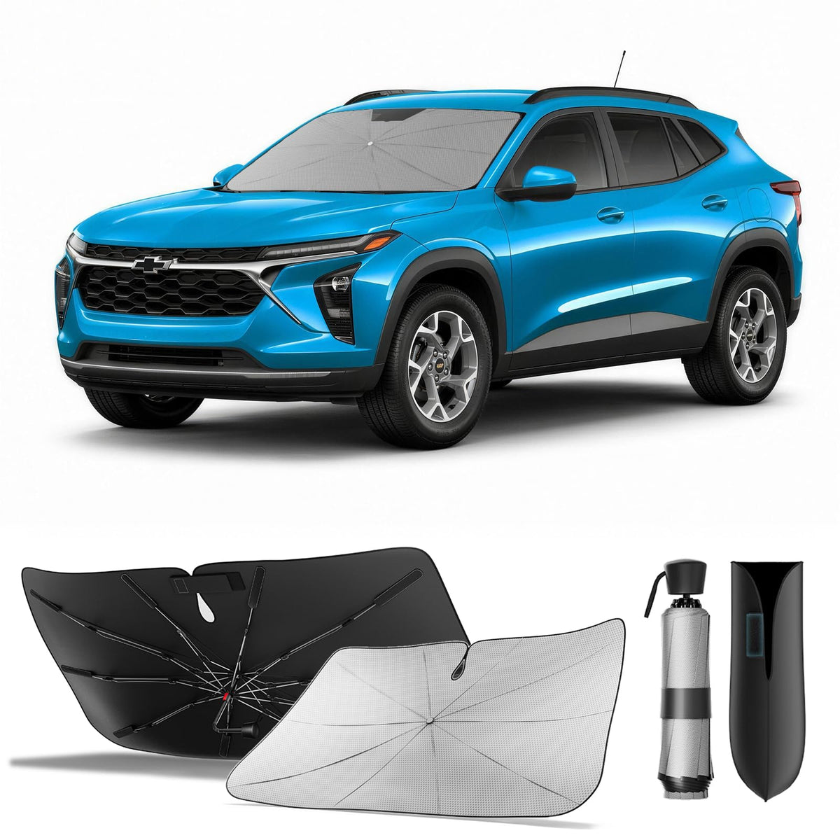 for Chevrolet Tahoe & Traverse 2010-2026 | Zanch Windshield Sun Shade Umbrella [99% UV Protection, Up to 75℉ Cooler] Snug Fit, Scratch-Free, Built to Last, Foldable Front Sunshade Umbrella
