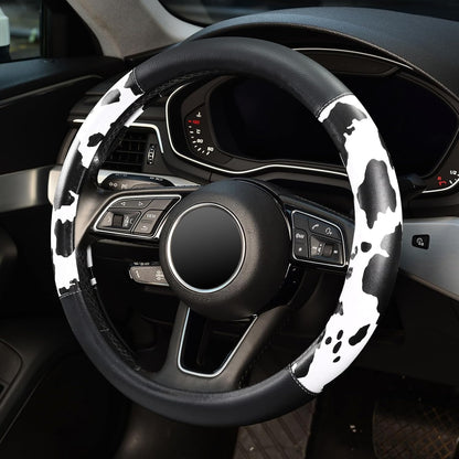 Cow Print Steering Wheel Cover,14.5-15",Microfiber Leather,Anti-Slip,Women