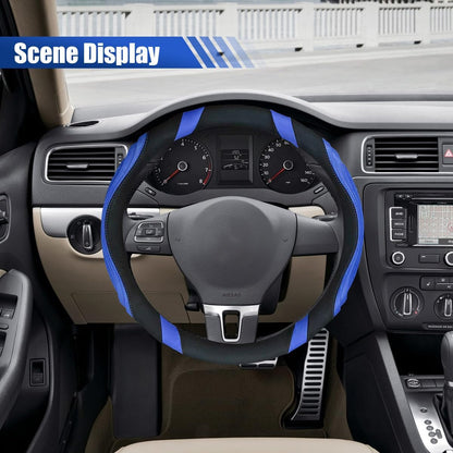Car Steering Wheel Cover, 15 Inch Leather Anti-Slip Breathable Automotive Steering Wheel Protector, Universal Heat Resistant Vehicle Interior Accessories Cars, SUVs, Trucks(Blue)