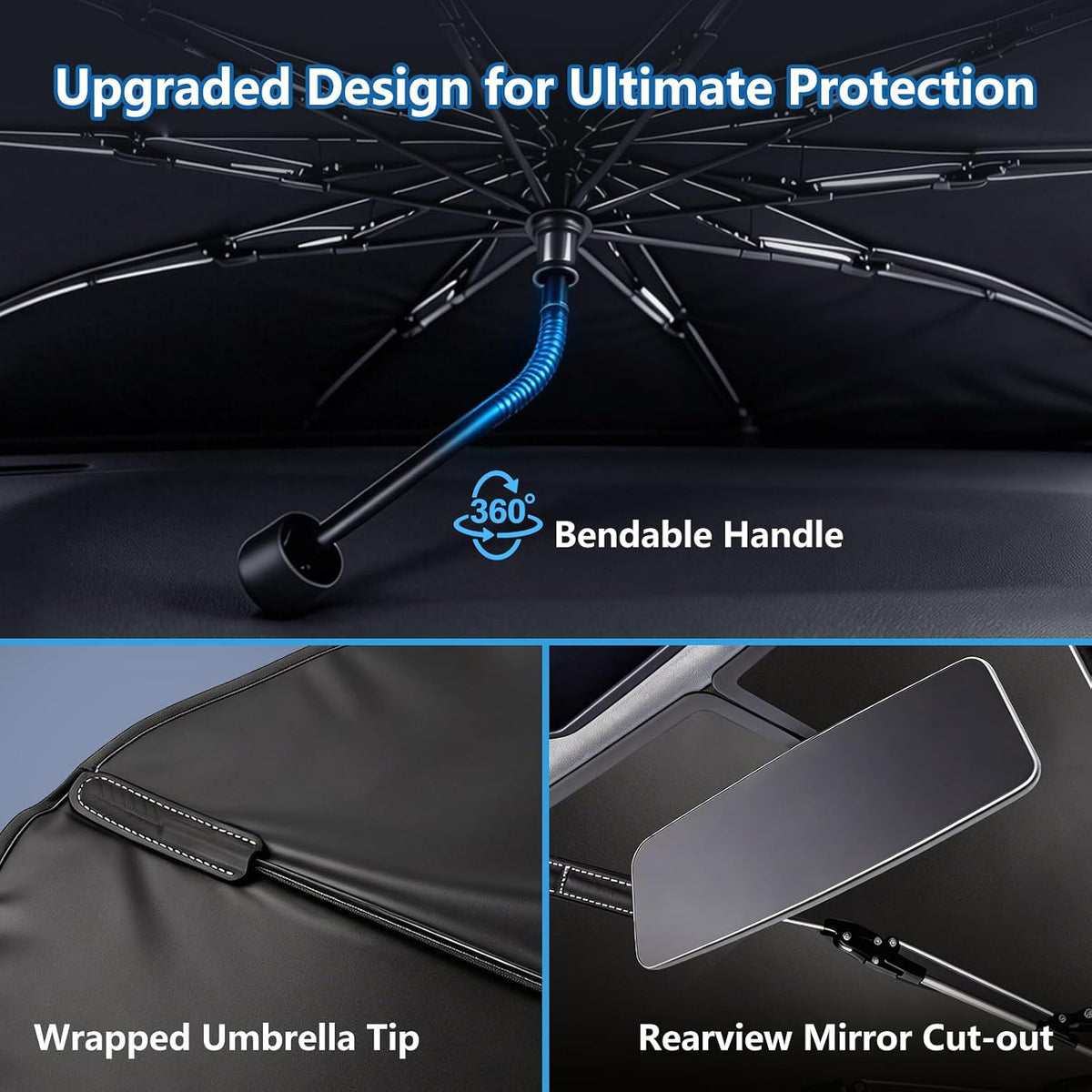 Windshield Sun Shade Umbrella, Foldable Sun Blocker for Cars (56" Lx31 W)