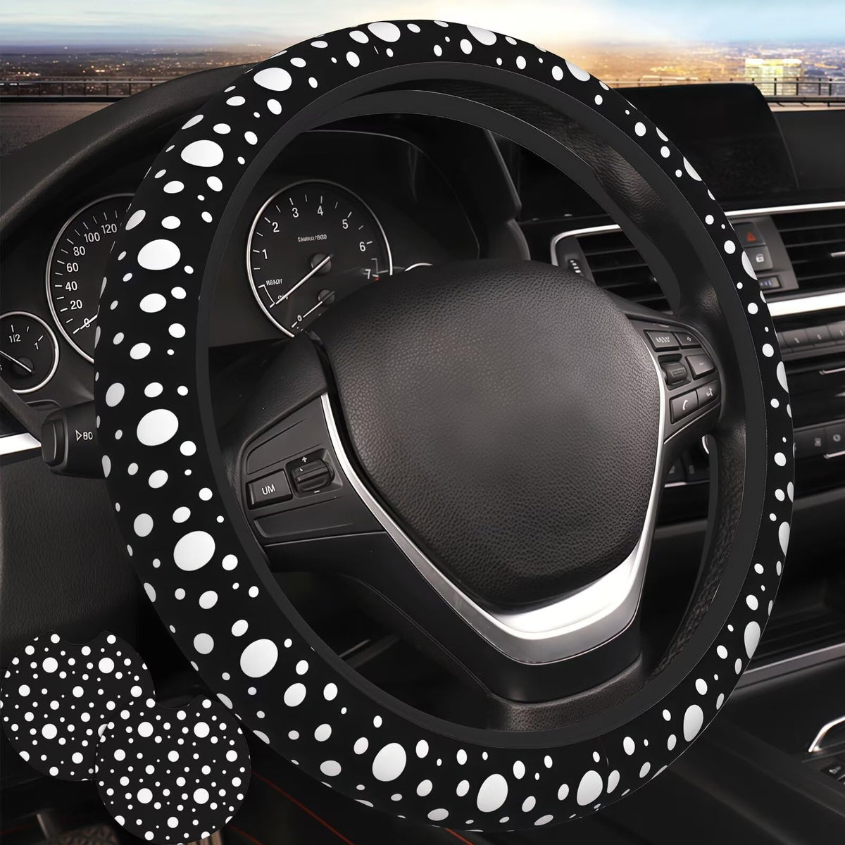 Wildflower car Steering Wheel Cover Women 15in Flower 2 Cup Coasters