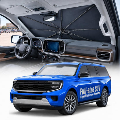 [2026 Upgraded] Weektic Truck Windshield Sun Shade for F-150/Silverado/Tundra/RAM 1500/Sierra - 5 Layers Ice Crystal Coating Blocks 99% UV, Cools Interior | 360° Swivel Handle for Easy Use