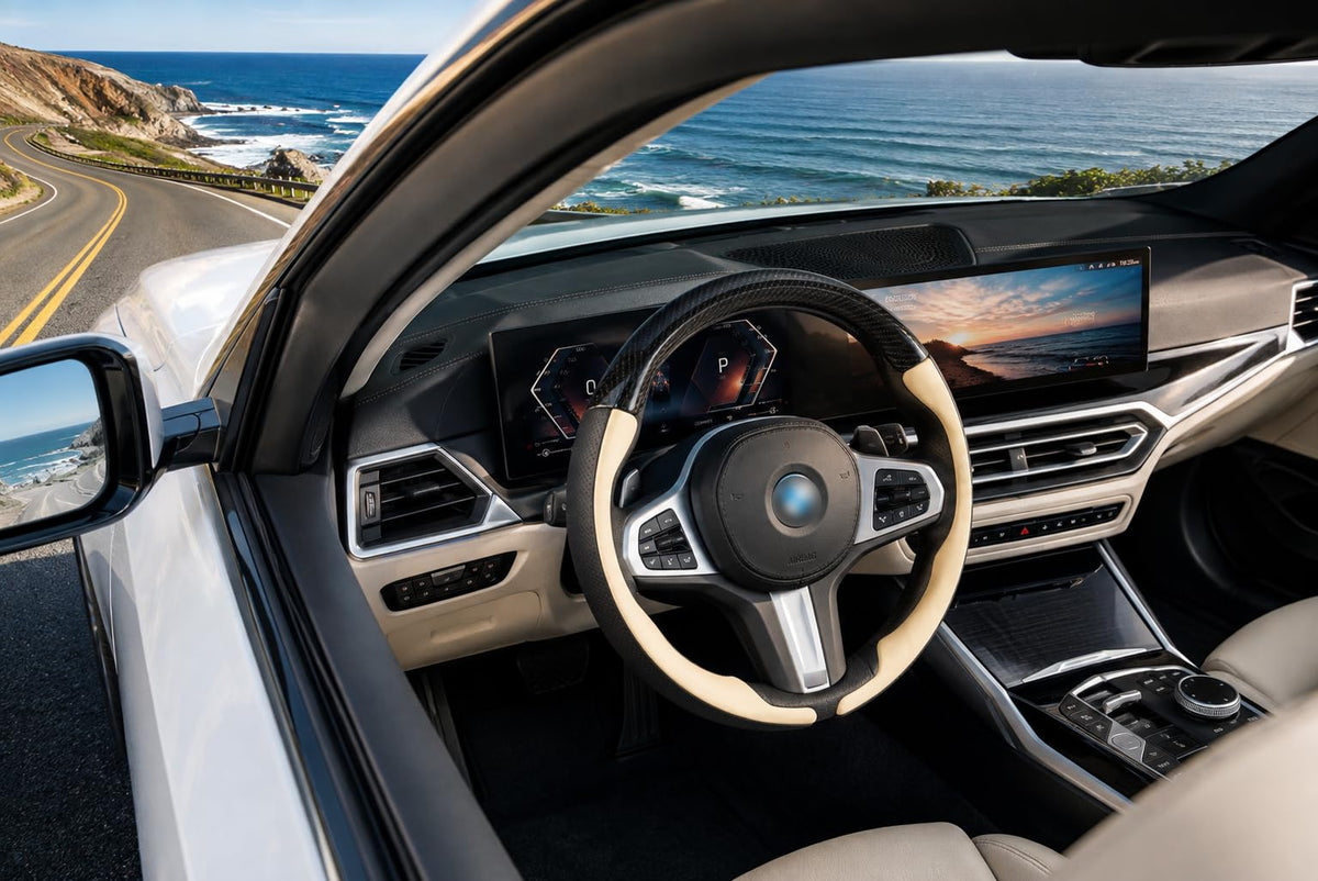 Quick Install Sporty Black Perforated Nappa Leather Steering Wheel Cover for All 14½ to 15 inches Car Sedan Coupe SUV Pickup 14.5 to 15
