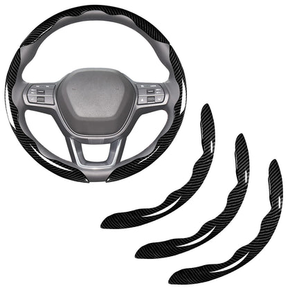 Carbon Fiber Steering Wheel Covers 3 piece Clip on Steering Wheel Cover (Black)