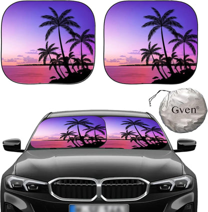 Gven Windshield Sun Shade for Car 2-Piece Foldable Sunshade for Front Windows, Blocks UV Rays, Automotive Interior Sun Protection Car Summer Accessories（Sunset,M）