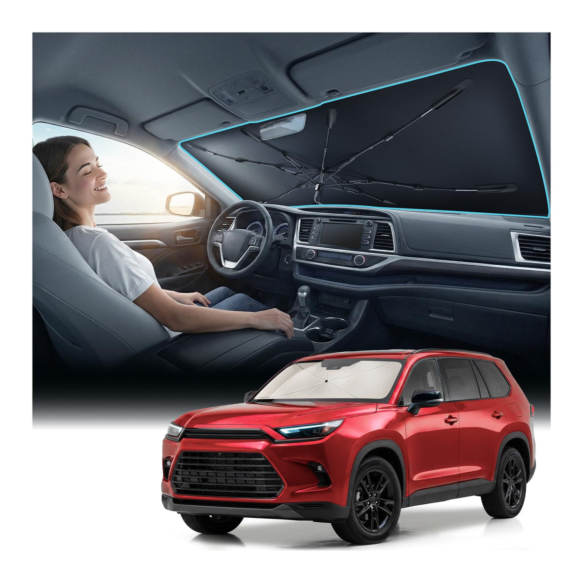 Nmoiss 2026 Windshield Sun Shade Umbrella [Vinyl Coating Heat Shield]