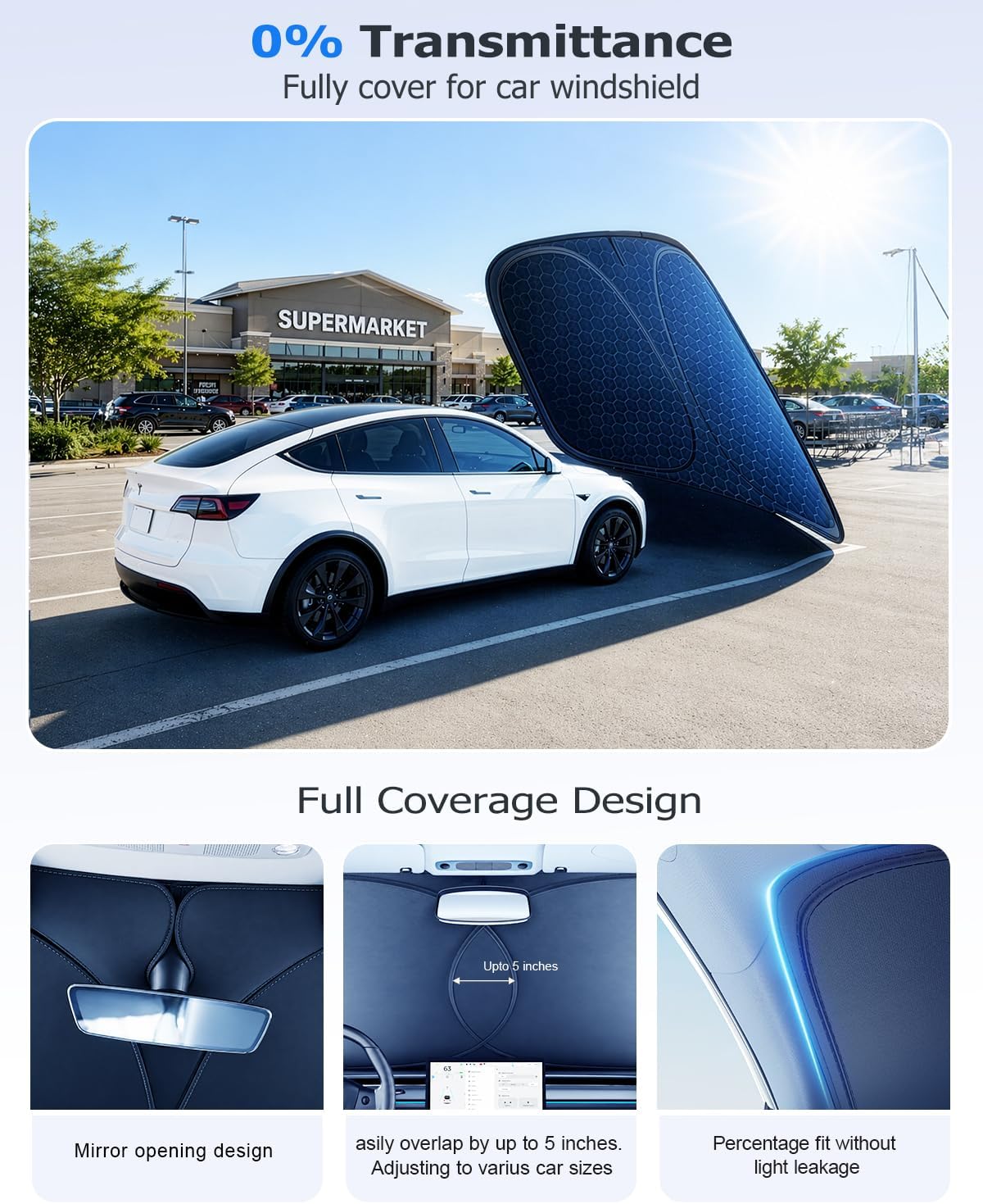 DMJN Front Windshield Sun Shade for Universal Medium Size, [Nano Ice-Crystal Coatings] UPF50+ Heat & UV Block, Protect Car Interior & Keep Cool, Flodable Steel-Ring Car Cover for Summer