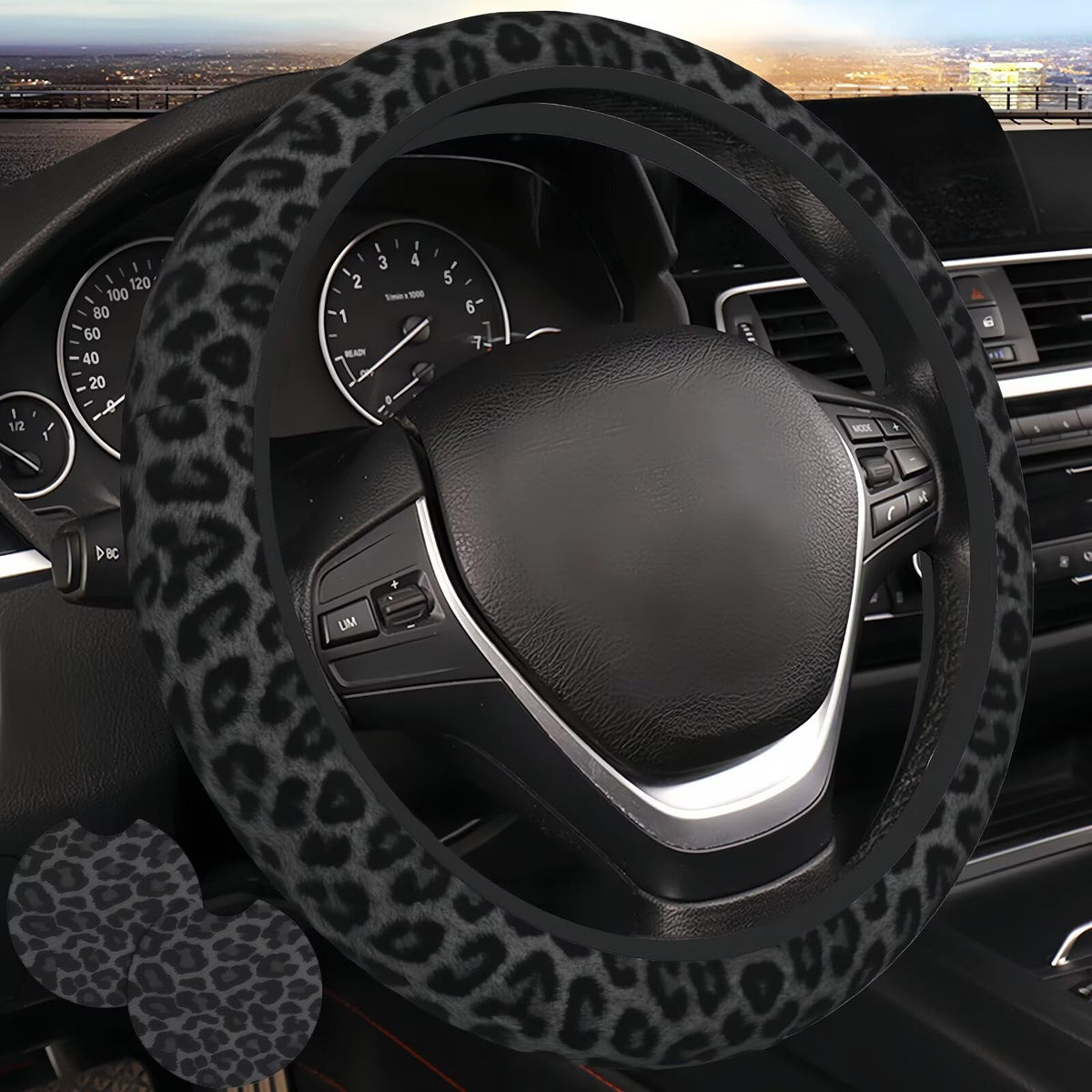 Wildflower car Steering Wheel Cover Women 15in Flower 2 Cup Coasters