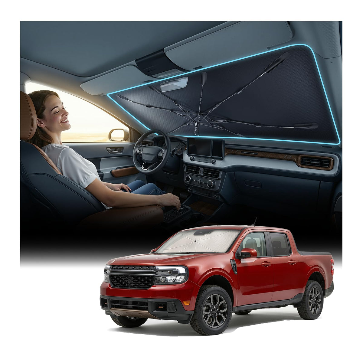 Nmoiss 2026 Windshield Sun Shade Umbrella [Vinyl Coating Heat Shield]