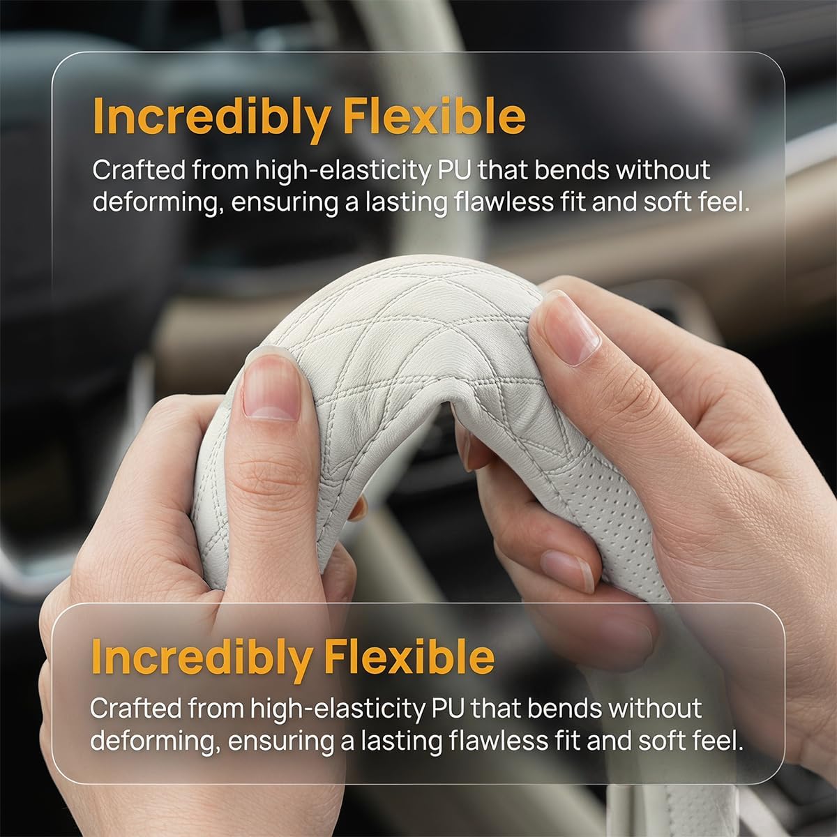 Zpana 14.5-15" Car Steering Wheel Cover, Breathable Soft Leather, White