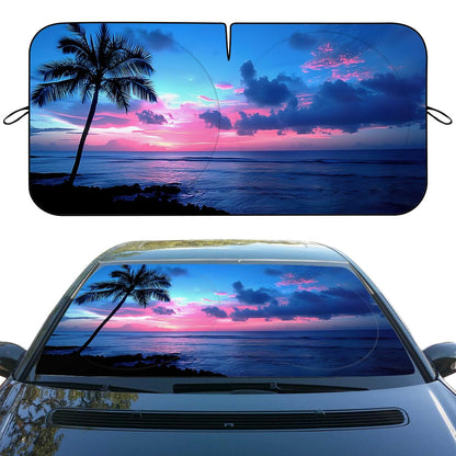 Japanese Cherry Blossoms Car Windshield Sunshade - Folding Red Sun Heatshield Front Window Sun Shade Visor Protector for Sedan, Truck, SUV - 59" L x 31.5" W