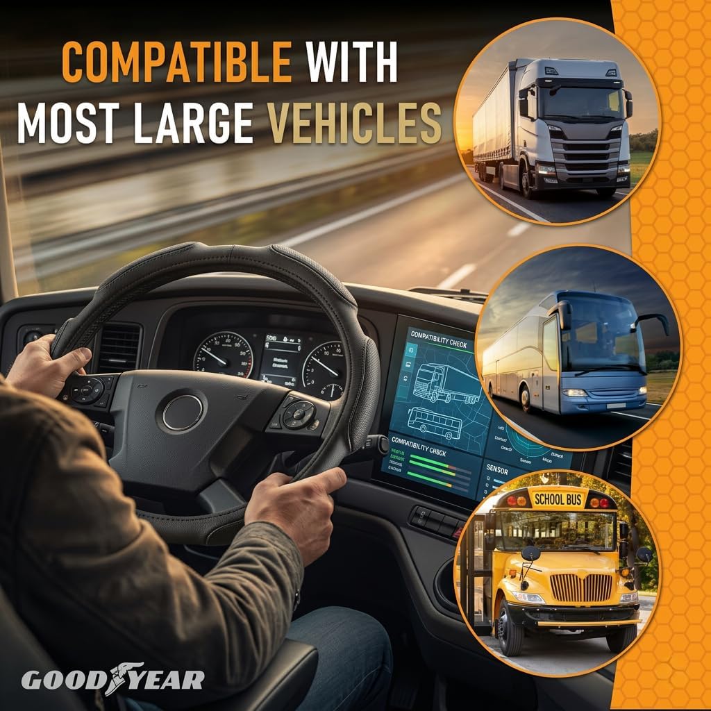 Goodyear 18" Semi Truck Steering Wheel Cover Non Slip Grip, Comfortable, Heavy-Duty Protection, Compatible with Freightliner, Bus, Trucks